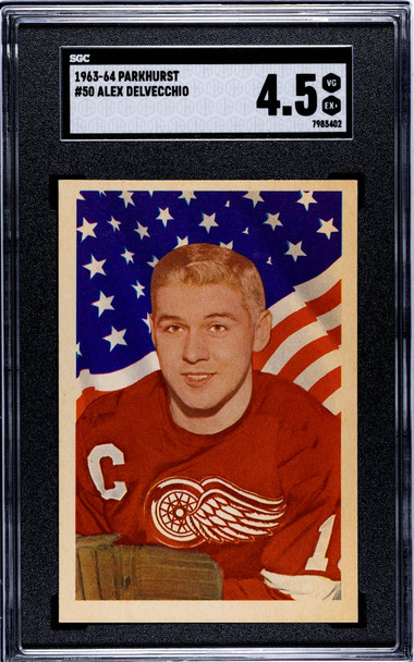 1963-64 Parkhurst Alex Delvecchio #50 Detroit Red Wings HOF SGC 4.5 front of card