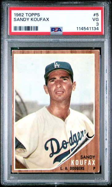 1962 Topps Sandy Koufax #5 Los Angeles Dodgers HOF PSA 3 front of card