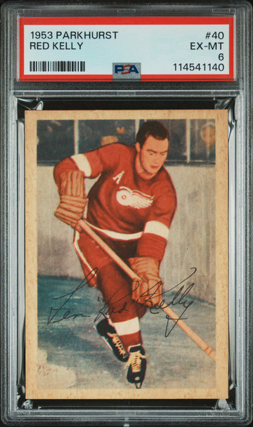1953 Parkhurst Red Kelly #40 Detroit Red Wings HOF PSA 6 front of card 1953 Parkhurst Red Kelly #40 Detroit Red Wings HOF PSA 6 front of card