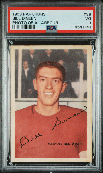 1953 Parkhurst Bill Dineen #38 Photo of Al Arbour Detroit Red Wings RC PSA 3 front of card 1953 Parkhurst Bill Dineen #38 Photo of Al Arbour Detroit Red Wings RC PSA 3 front of card