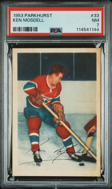 1953 Parkhurst Ken Mosdell #33 Montreal Canadiens PSA 7 front of card 1953 Parkhurst Ken Mosdell #33 Montreal Canadiens PSA 7 front of card