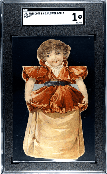1890 J.L. Prescott & Co. Poppy Flower Dolls SGC 1 front of card 1890 J.L. Prescott & Co. Poppy Flower Dolls SGC 1 front of card