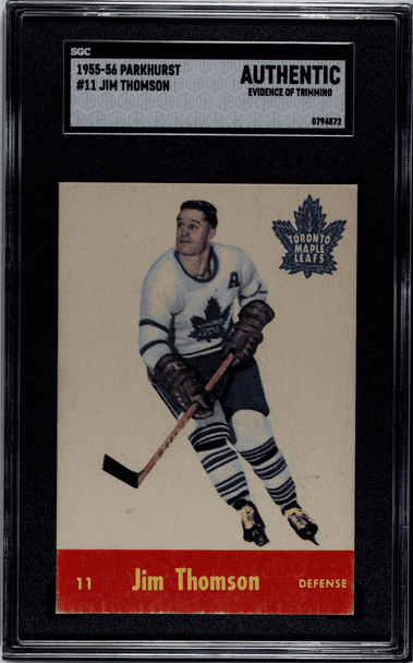 1955-56 Parkhurst Jim Thomson #11 Toronto Maple Leafs SGC Authentic front of card 1955-56 Parkhurst Jim Thomson #11 Toronto Maple Leafs SGC Authentic front of card
