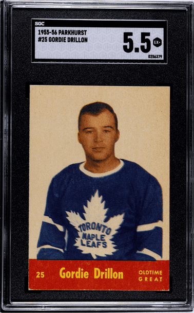 1955-56 Parkhurst Gordie Drillon #25 Toronto Maple Leafs HOF SGC 5.5 front of card 1955-56 Parkhurst Gordie Drillon #25 Toronto Maple Leafs HOF SGC 5.5 front of card