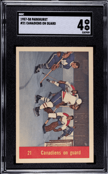 1957-58 Parkhurst Canadiens On Guard #21 Montreal Canadiens SGC 4 front of card 1957-58 Parkhurst Canadiens On Guard #21 Montreal Canadiens SGC 4 front of card
