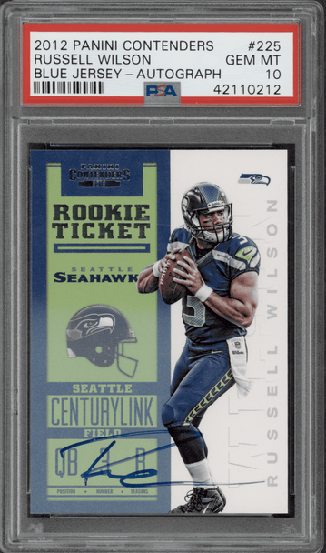 2012 Panini Contenders Russell Wilson #225 Seattle Seahawks On-Card Autograph RC PSA 10 front of card