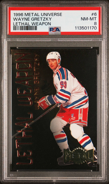 1996 Metal Universe Wayne Gretzky #6 Lethal Weapon New York Rangers HOF PSA 8 front of card