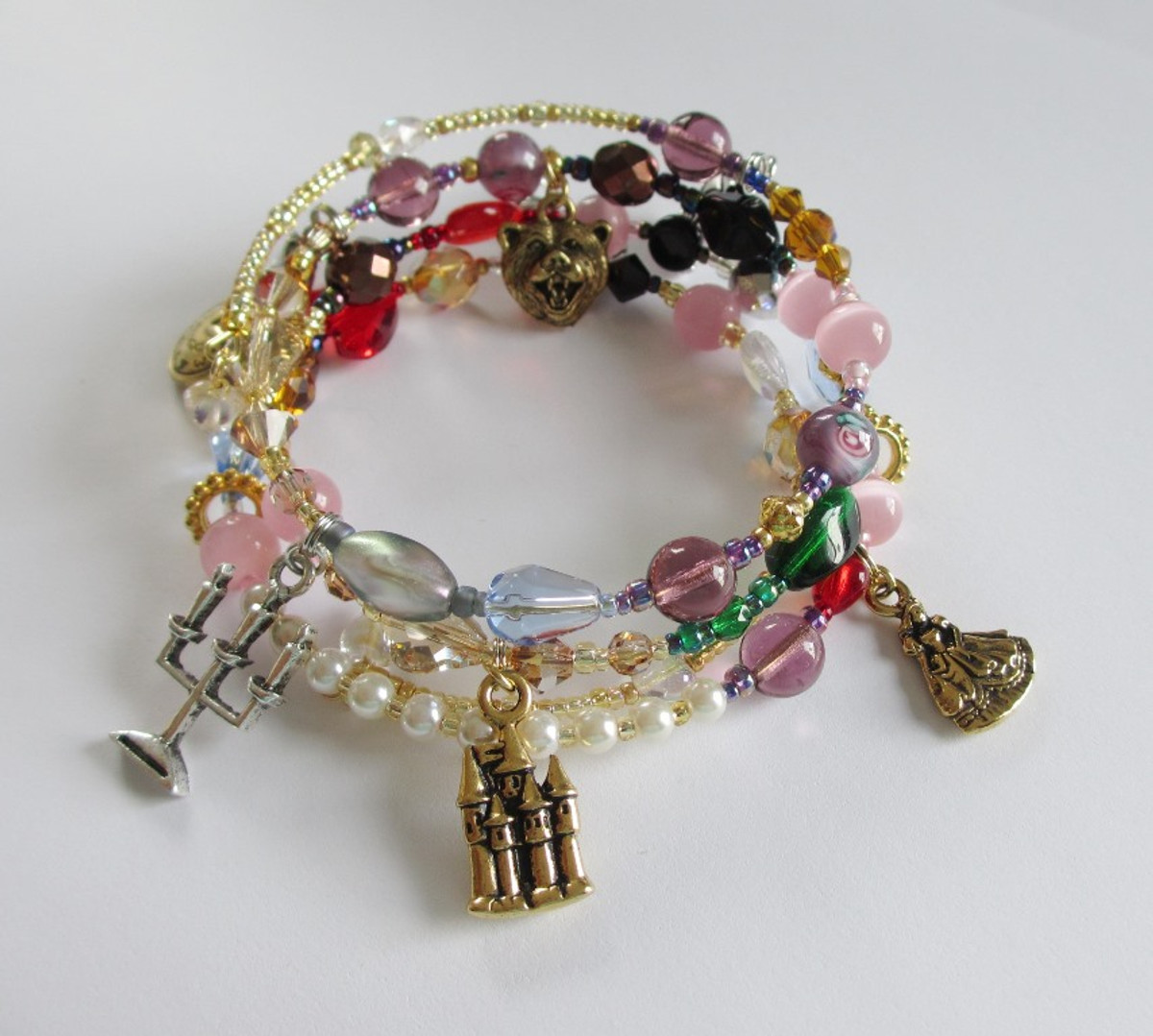 Chunky Charm Bracelet with Glass Beads and Charms