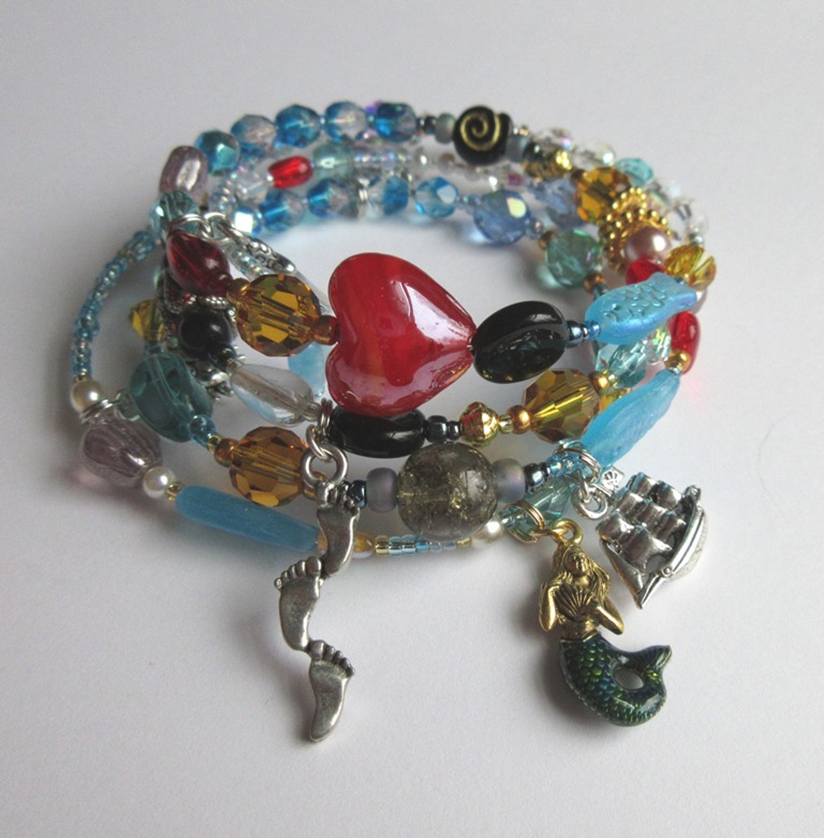 mermaid earrings mermaid Aqua glass painted bead with silver mermaid charm