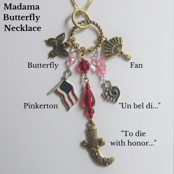 The Madama Butterfly Opera Necklace represents the opera through symbolic beads and charms. A meaningful handmade gift for opera lovers.