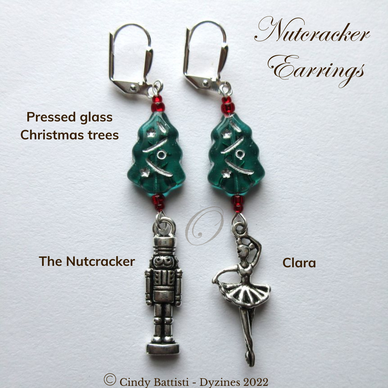 The Nutcracker Earrings represents Tchaikovsky's holiday ballet with symbolic beads and charms. Makes a meaningful gift for ballerinas, ballet lovers and anyone who considers The Nutcracker to be a family holiday tradition.