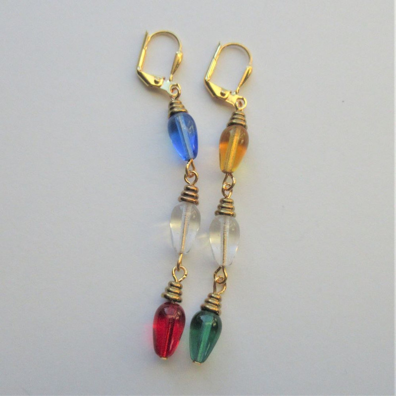 Czech pressed glass beads configured to look like Christmas Holiday lights! A unique accent to your holiday wardrobe!