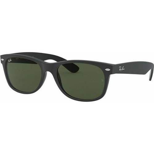 Ray-Ban New Wayfarer Classic RB2132 Rubber Black on Shiny Black Green Angle
