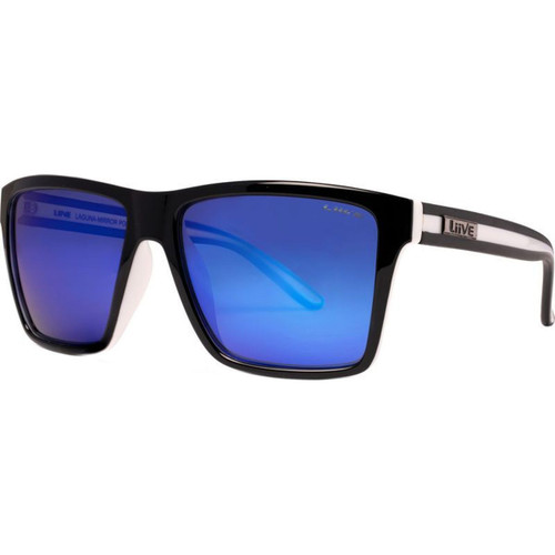 Liive Laguna Matte Black White Sunglasses Blue Mirror Polarised Angle