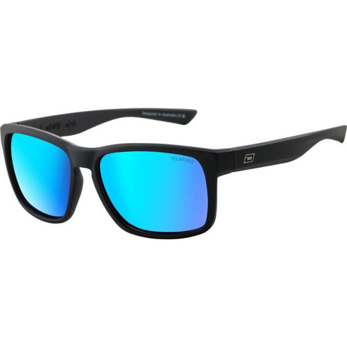 Dirty Dog Hoodlum Satin Black Blue Mirror Sunglasses Angle Image