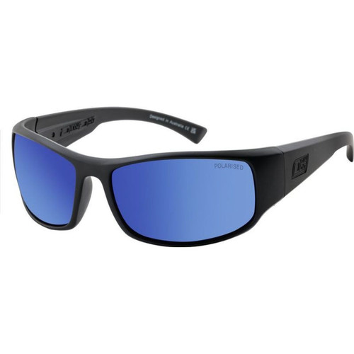 Dirty Dog Muzzle Satin Black Blue Mirror Sunglasses Angle Image