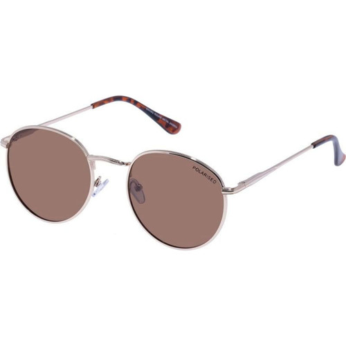 Cancer Council Enviro Round Metal Gold Dark Tort Brown Polarised Angle