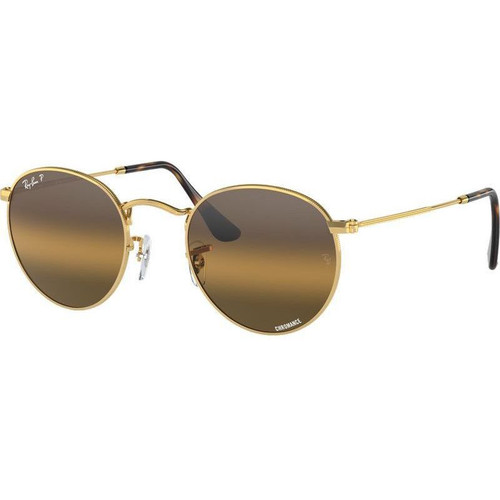 Ray-Ban Round Metal RB3447 Arista Silver Brown Mirror Polarised Angle
