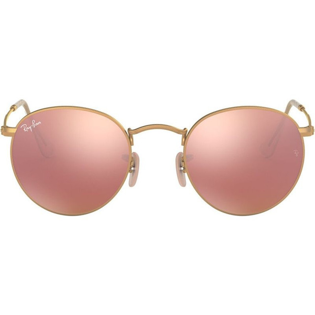 Round Metal RB3447 - Matte Gold/Brown with Pink Mirror Glass Lenses 50 Eye Size