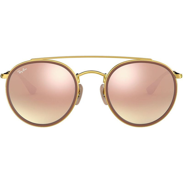 Ray-Ban Round Double Bridge RB3647N - Gold/Pink Gradient Mirror Glass Lenses