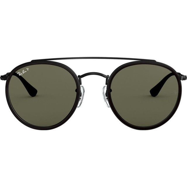 Ray-Ban Round Double Bridge RB3647N - Black/Green Glass Polarised Lenses