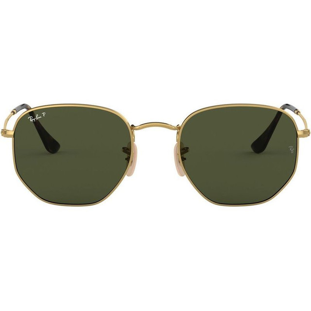 Ray-Ban Hexagonal Flat RB3548N - Gold/Green Polarised Glass Lenses 51 Eye Size