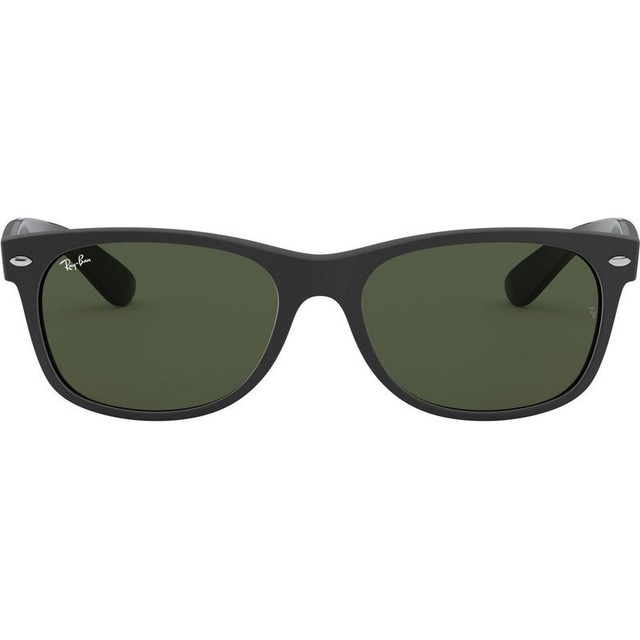 Ray-Ban New Wayfarer Classic RB2132 - Top Rubber Black on Shiny Black/Green Glass Lenses 58 Eye Size