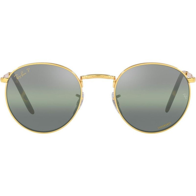 New Round RB3637 - Legend Gold/Dark Green Clear Gradient Glass Polarised Lenses 53 Eye Size