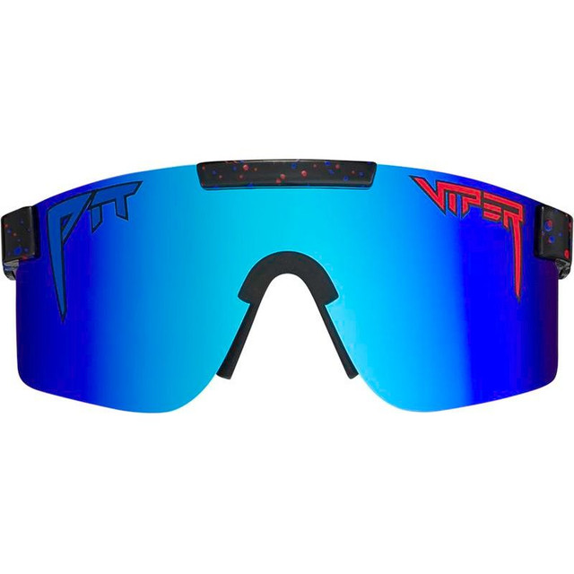 Pit Viper The Single Wides - Absolute Liberty Black and Red Splatter/Blue Mirror Polarised Lenses