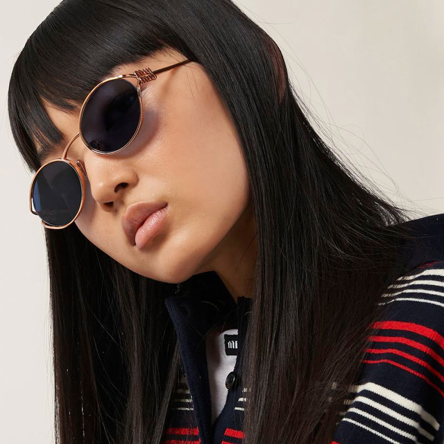 Miu Miu MU52YS - Pink Gold/Dark Blue Lenses