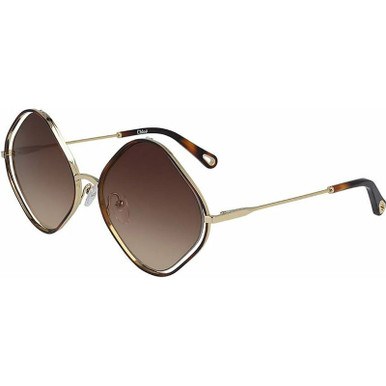 Chloe Poppy Diamond Gold and Havana/Brown Gradient Sunglasses