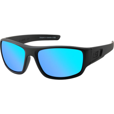 Dirty Dog Muffler, Satin Black/Ice Blue Mirror Polarised Lenses