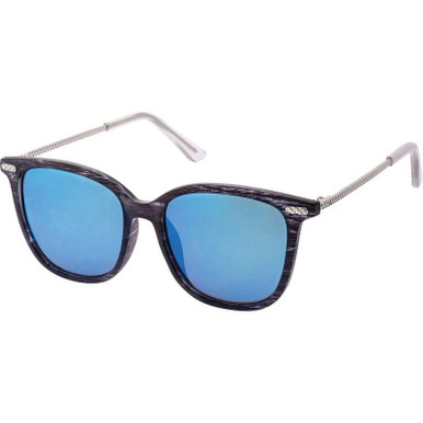 JS Eyewear 5798, Black Wood/Blue Mirror Lenses