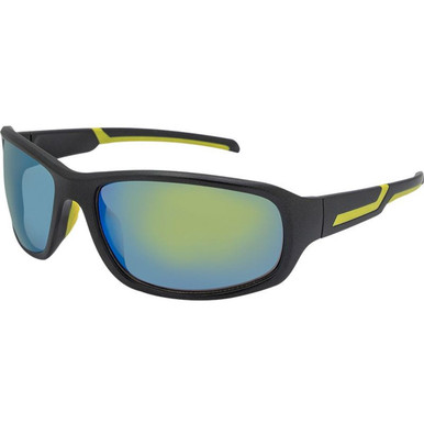 JS Eyewear 7025 - Matte Black and Yellow/Yellow Blue Mirror Lenses