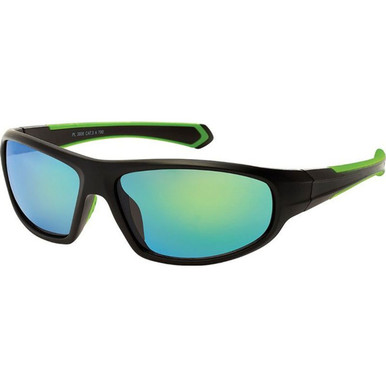 JS Eyewear 3806 - Matte Black/Green Blue Mirror Lenses