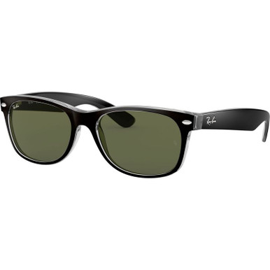 New Wayfarer Classic RB2132 - Top Black on Transparent/Green Glass Lenses 55 Eye Size