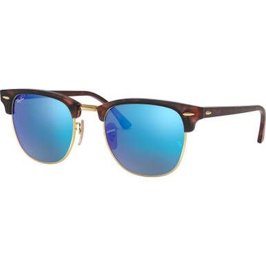 Ray-Ban Clubmaster Classic RB3016, Sand Havana Gold/Blue Mirror Glass Lenses 51 Eye Size