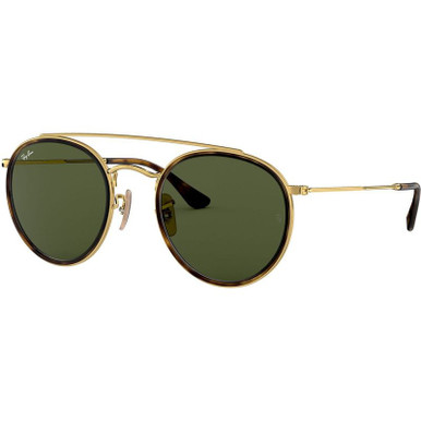 Ray-Ban Round Double Bridge RB3647N, Gold/Green Glass Lenses