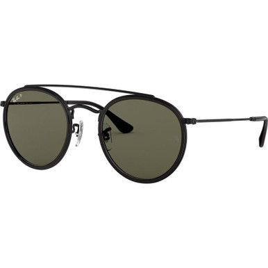 Ray-Ban Round Double Bridge RB3647N, Black/Green Polarised Glass Lenses