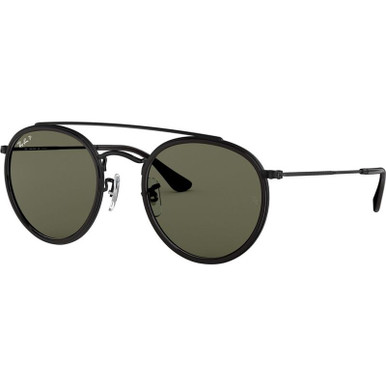 Ray-Ban Round Double Bridge RB3647N, Black/Green Glass Polarised Lenses