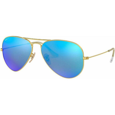 Ray-Ban Aviator Classic RB3025, Matte Gold/Blue Mirror Polarised Glass Lenses 58 Eye Size