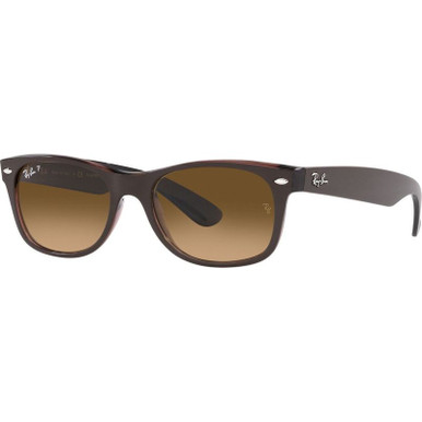 Ray-Ban New Wayfarer Classic RB2132, Transparent Brown/Brown Gradient Glass Polarised Lenses 52 Eye Size