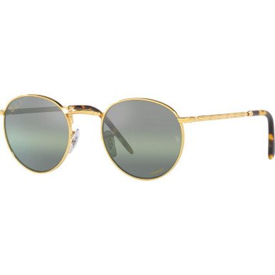 Ray-Ban New Round RB3637, Legend Gold/Dark Green Clear Gradient Glass Polarised Lenses 53 Eye Size