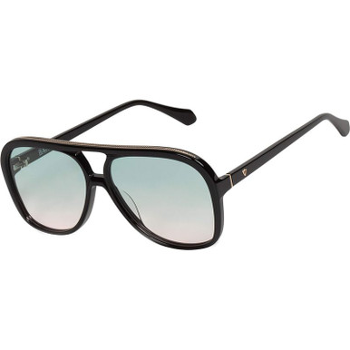 Valley Eyewear Bang - Gloss Black with Gold Metal Trim/Olive to Rose Gradient Lenses