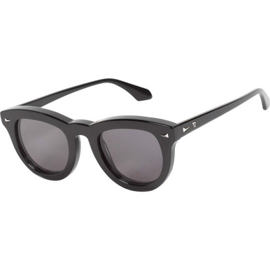 Valley Eyewear Gripp, Gloss Black w Silver Metal Trim/Black Polarised Lenses