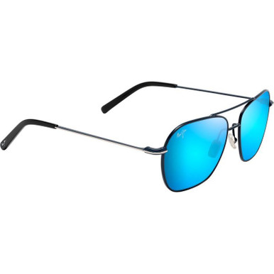 Maui Jim Mano - Dark Navy and Silver Stripe/Blue Hawaii Glass Polarised Lenses