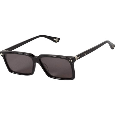 Valley Eyewear Conviction, Gloss Black with Silver Metal Trim/Black Lenses