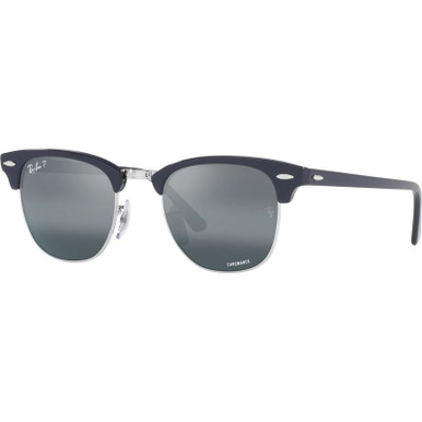 Clubmaster Classic RB3016 - Blue on Silver/Blue Mirror Glass Polarised Lenses 51 Eye Size