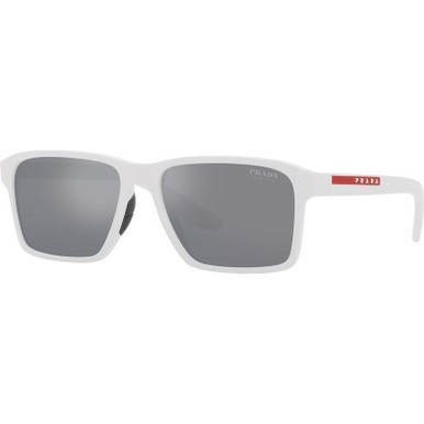 White Rubber/Light Blue and Silver Mirror Lenses