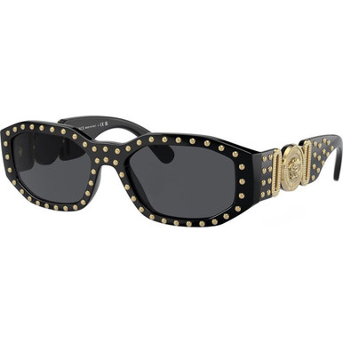 Versace VE4361 - Black and Gold Studs/Dark Grey Lenses